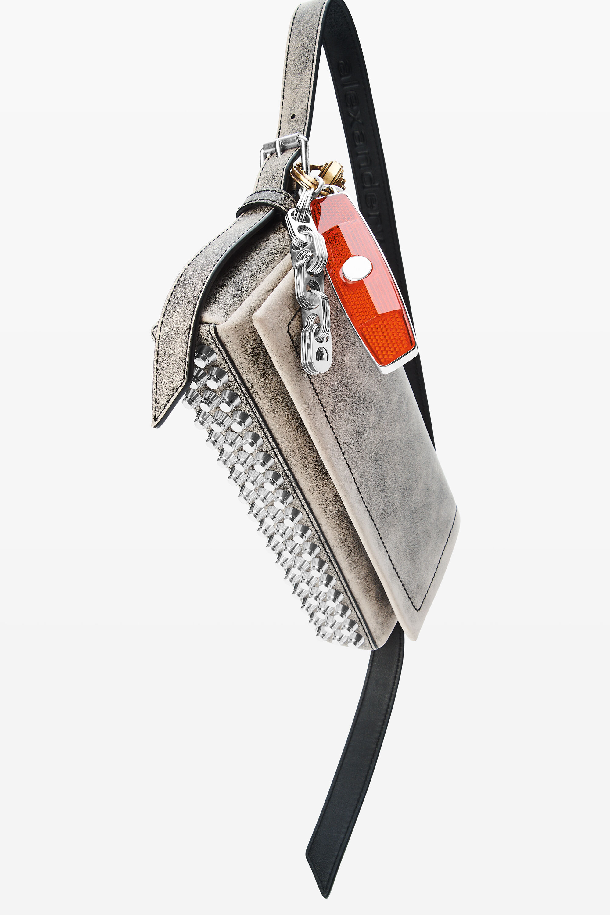 Black Crackle Leather Ricco Slim Flap Bag in BLACK CRACKLE GREY