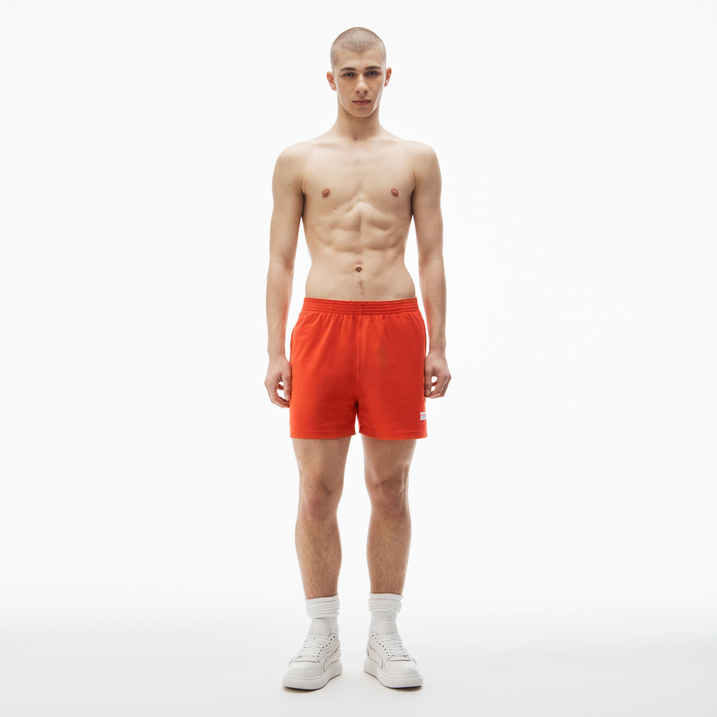 Shop Alexander Wang Elastic Shorts In Heavy Cotton Jersey In Fiery Red