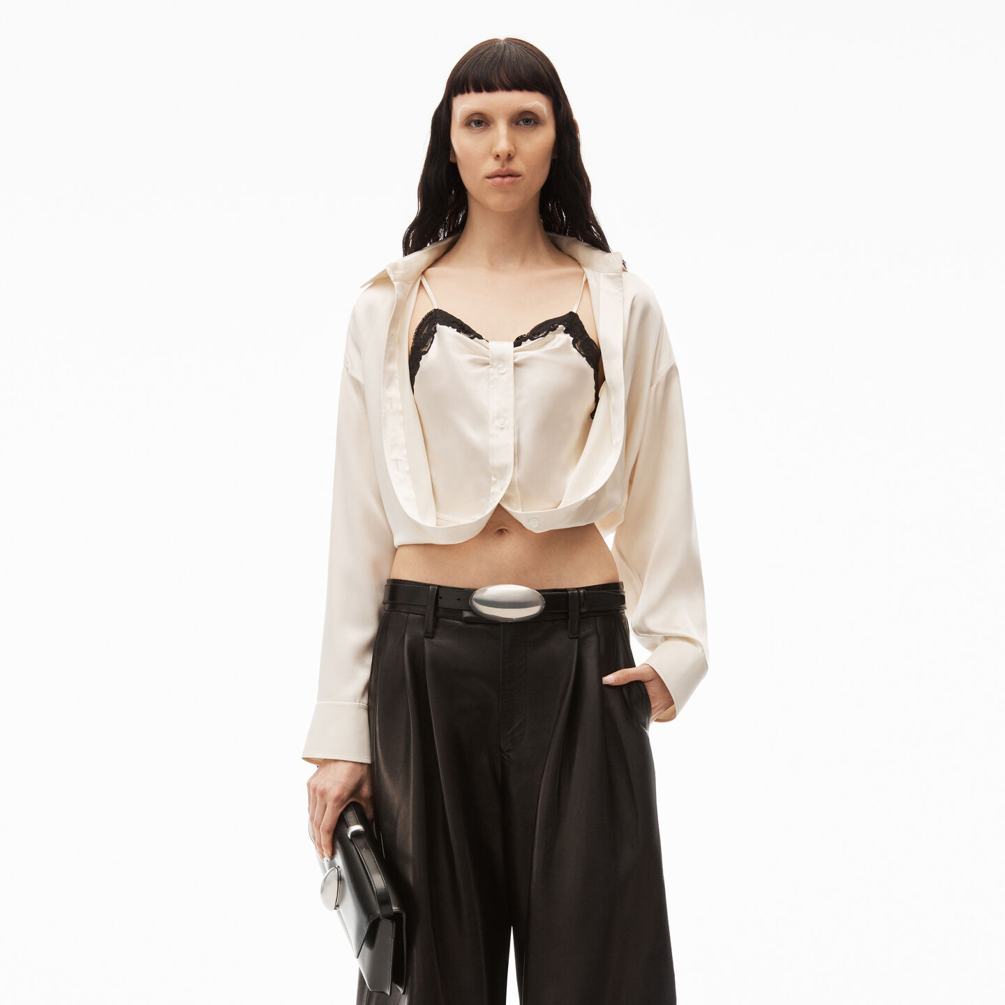 Alexander Wang Layered Button Down In Silk Charmeuse In Ivory