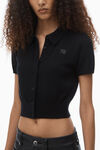 Alexander Wang black logo embroidered polo cardigan in wool