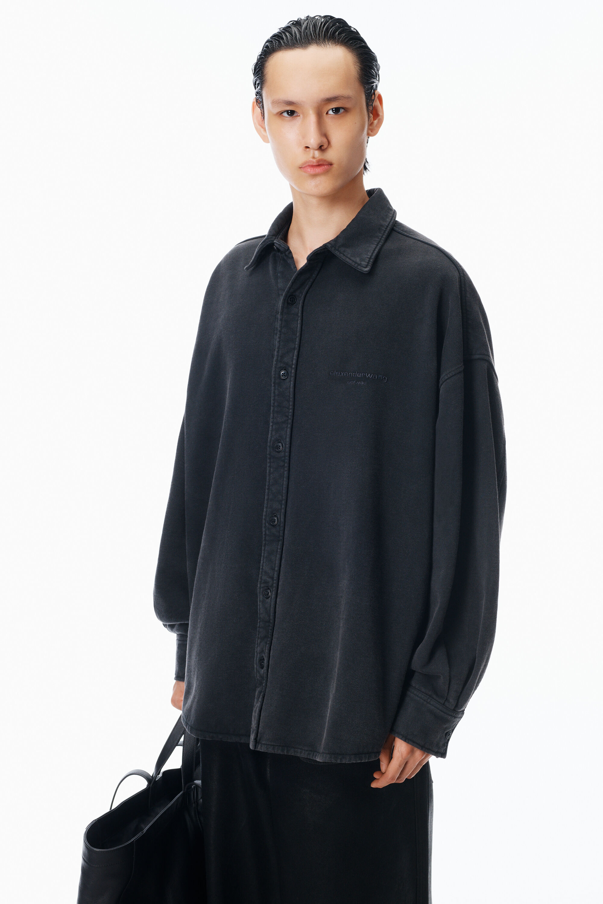 Oversized Button Down in WASHED BLACK | alexanderwang®