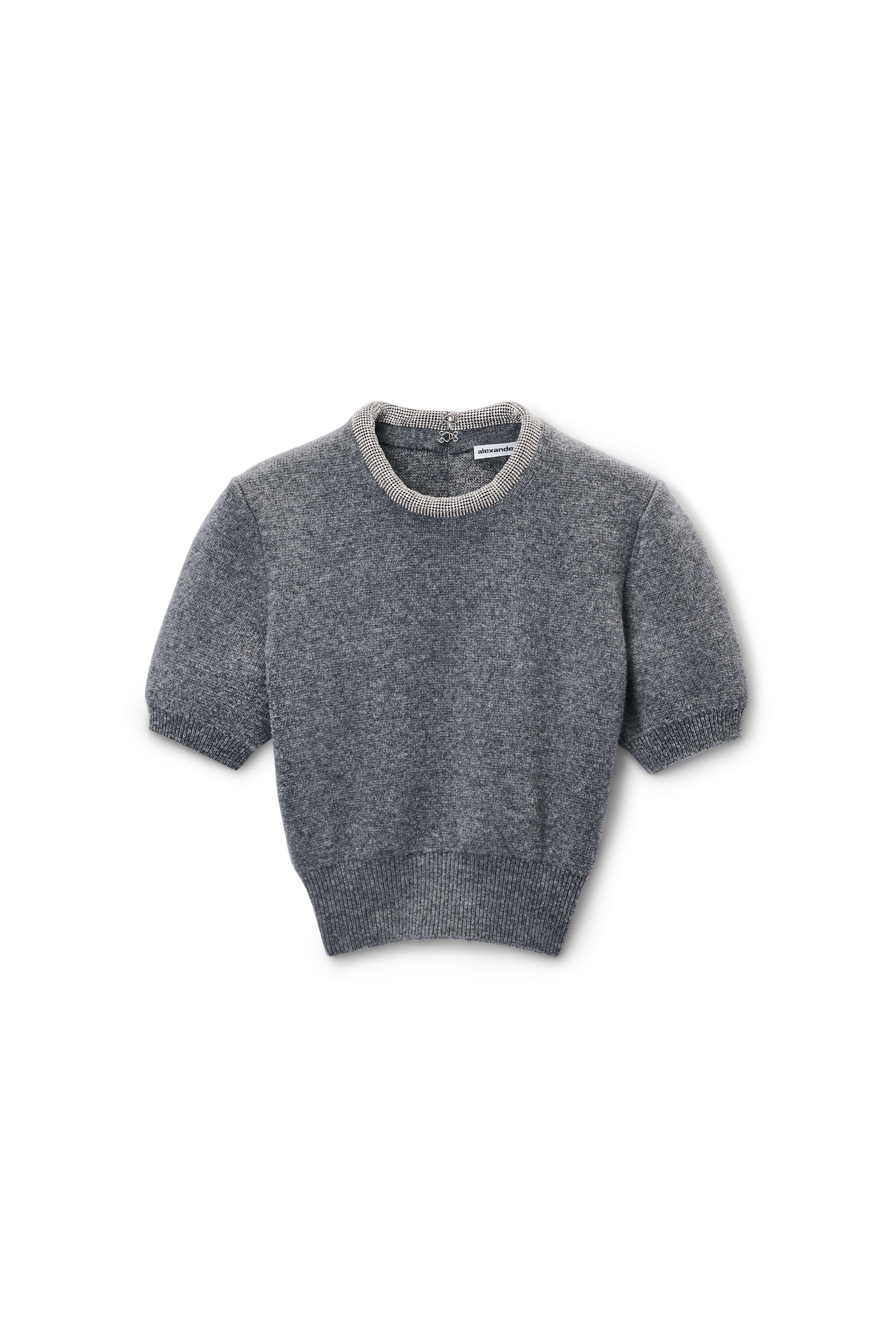 Short Sleeve Tee in Wool Blend with Crystal Hotfix Trim in