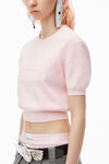 Logo Embossed Short Sleeve Ribbed Pullover in Soft Chenille