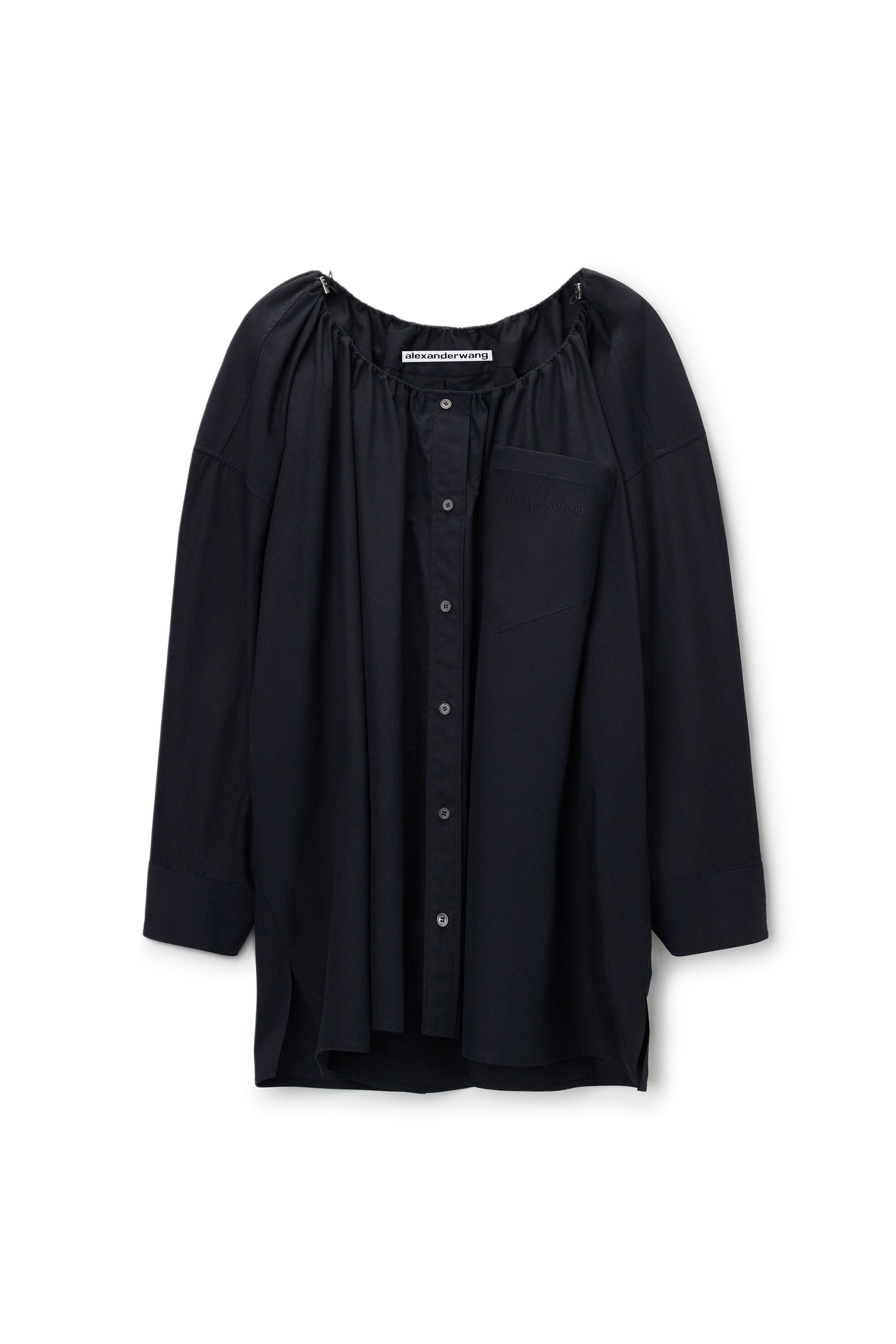 BUNGEE SCOOP NECK MINI SHIRT DRESS in BLACK | alexanderwang®