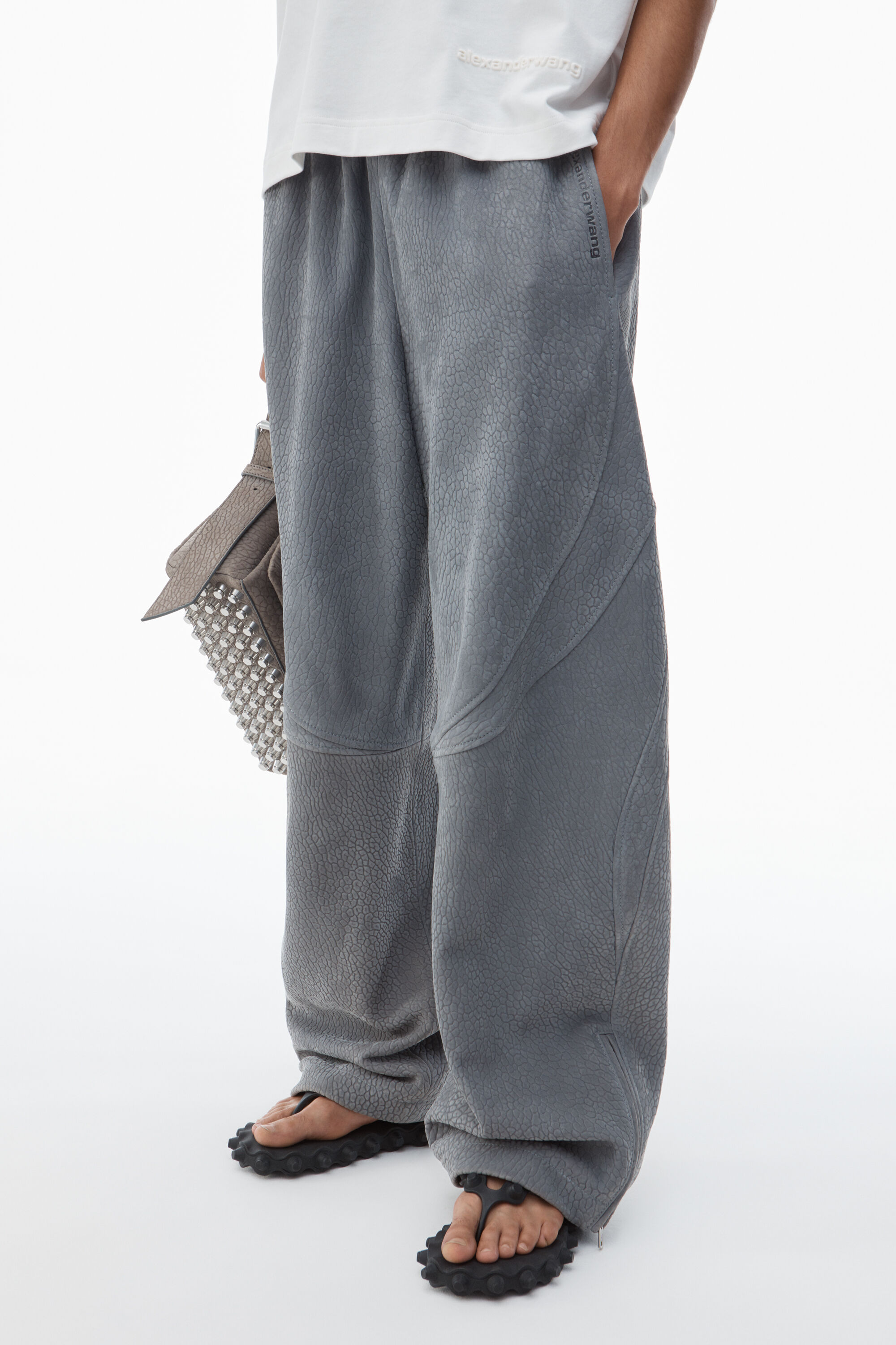 Track Pant in Primal Lambskin Leather in SIDEWALK