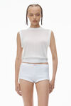 Alexander Wang soft white mockneck tank in clear bead hotfix