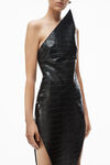 Alexander Wang black robe mi-longue en cuir croco gaufré à ourlet en pointe