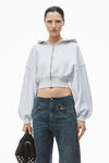 alexander wang cropped zip up hoodie in classic terry light heather grey