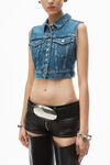 Alexander Wang deep blue cropped trucker vest in comfort-stretch denim