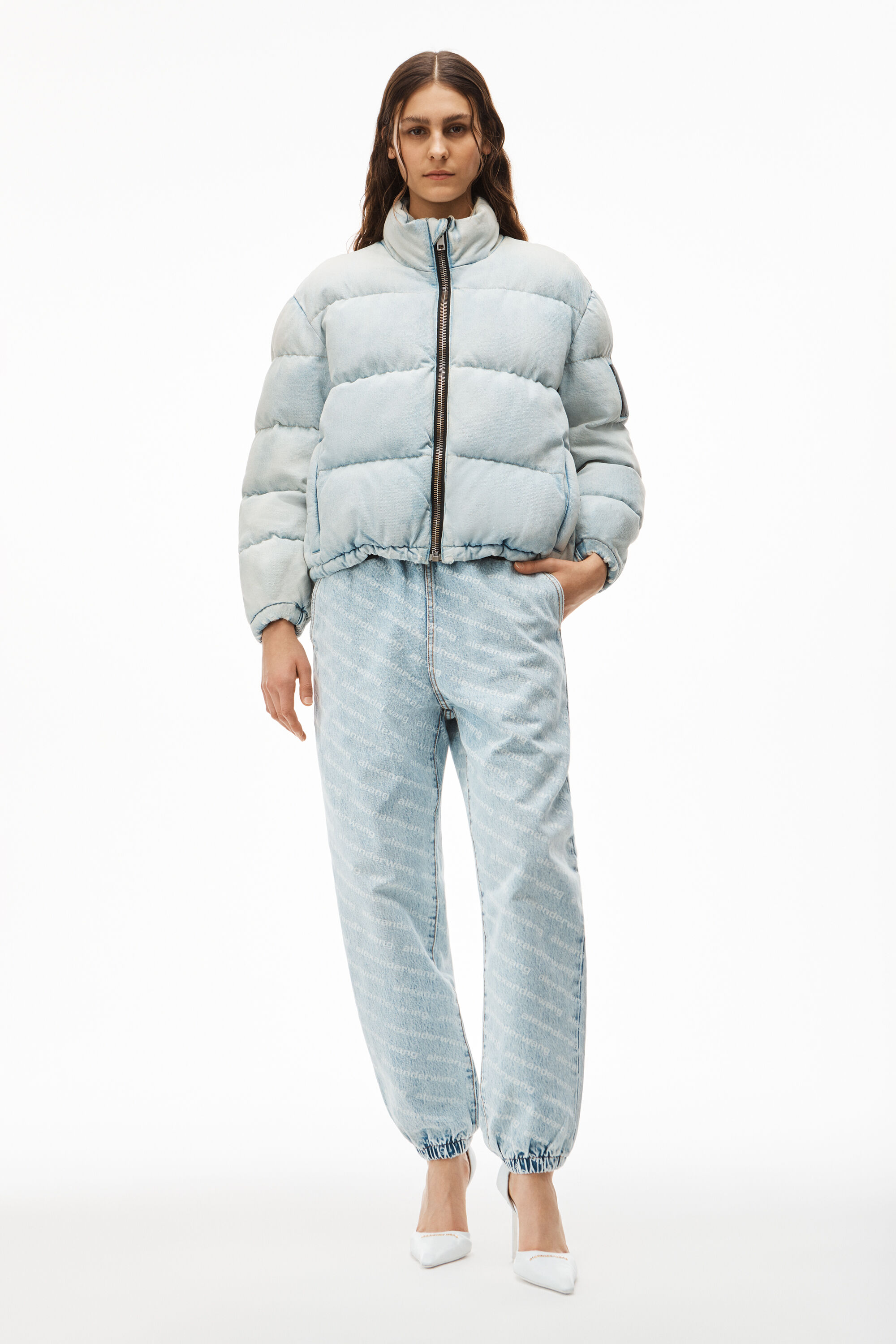 Alexanderwang Puffer Jacket In Bleached Denim Bleach Alexanderwang Ca