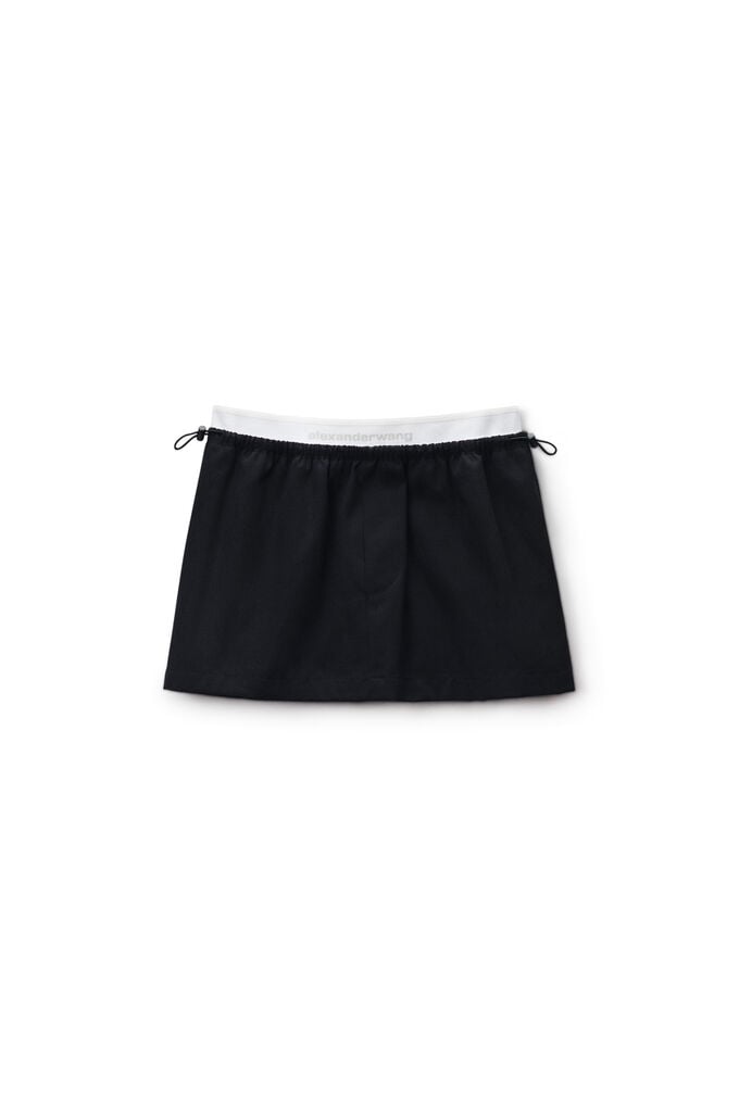 Alexander Wang Mid Rise Mini Logo Elastic Skirt In Black