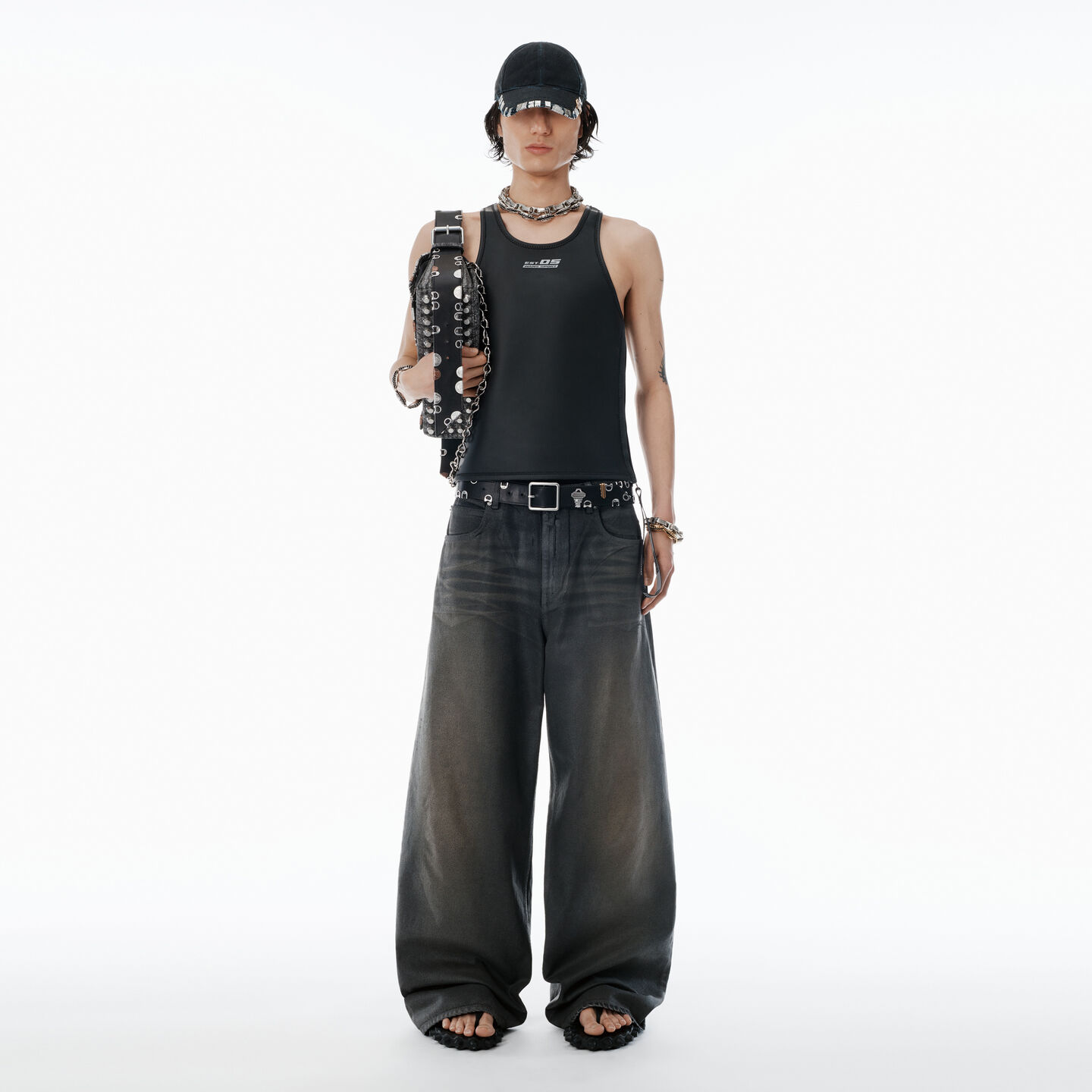 Alexander Wang Leather Trompe-l'oeil Denim Jeans In Black