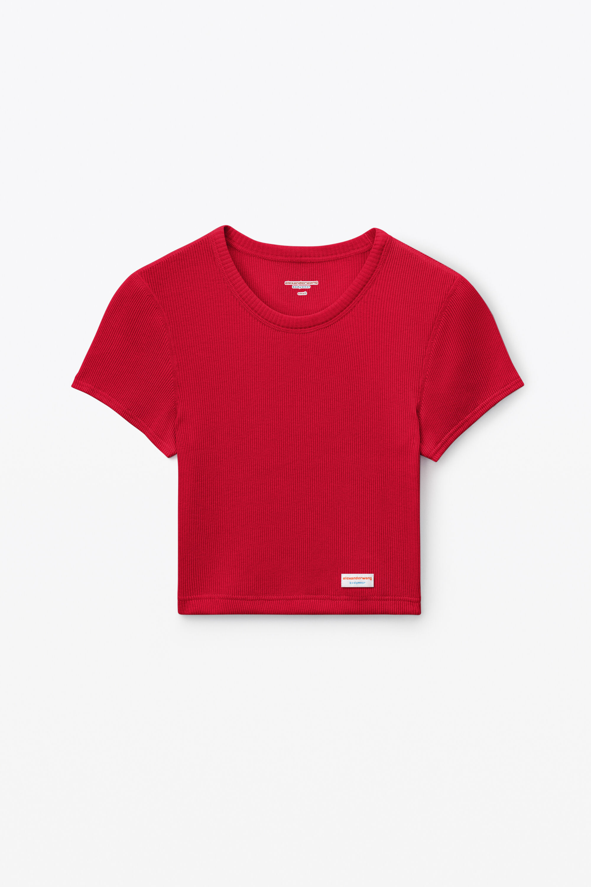 Cropped Short-Sleeve Tee in Ribbed Cotton Jersey in BARBERRY