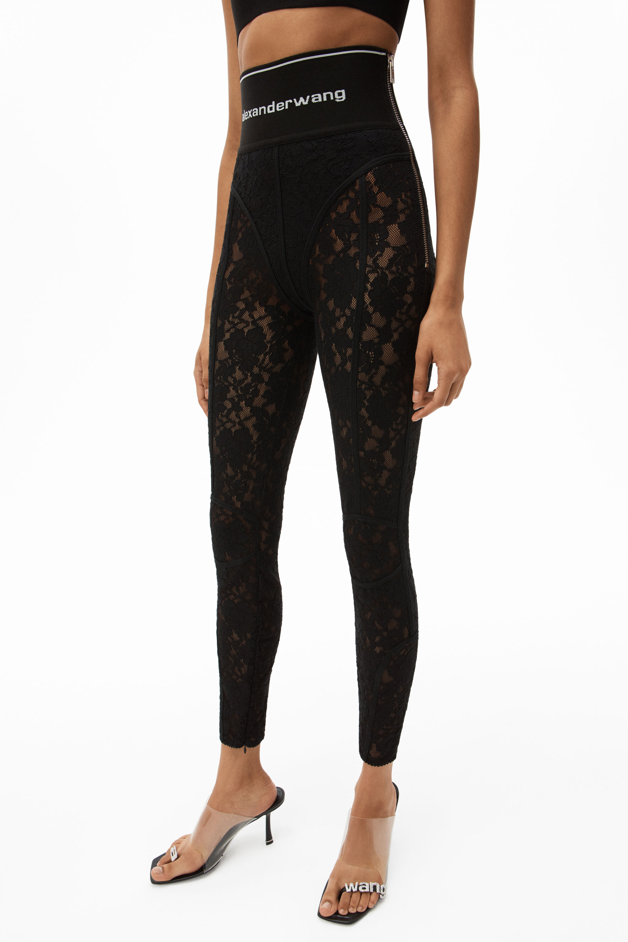 LOGO ELASTIC LEGGING IN LACE BLACK 