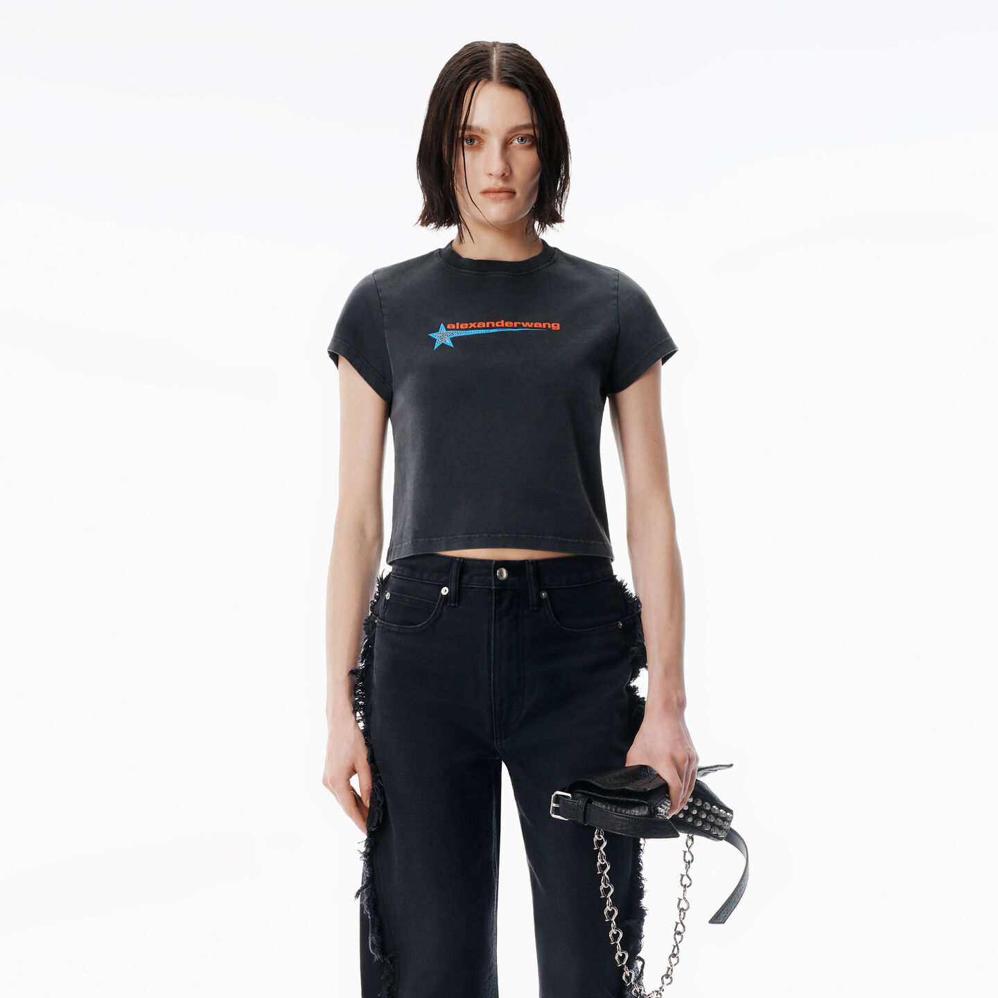 Alexander Wang Black Crystal Hotfix Star Jersey Tee
