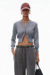 Alexander Wang heather grey logo cropped cardigan in superfine merino