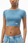 Alexander Wang washed blue cropped short-sleeve baby tee in ribbed cotton