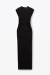 alexander wang crewneck ribbed jersey maxi dress with back slit and draped detail black