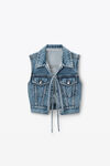 Alexander Wang vintage light indigo gilet in denim con laccetti sul davanti e perline trasparenti termoapplicate
