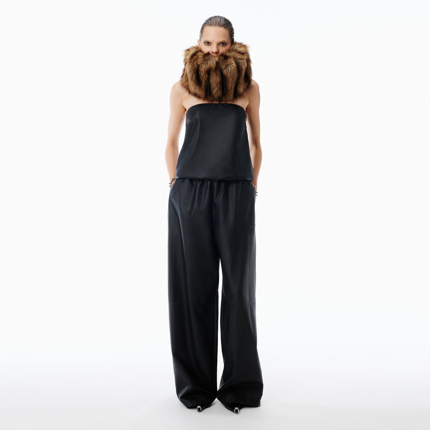 Alexander Wang Track Pant Paper In Leather Mid-rise In Black