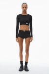 Alexander Wang black crystal hotfix cropped long sleeve tee