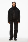 alexander wang 水洗黑色牛仔布夹棉机车夹克 washed black
