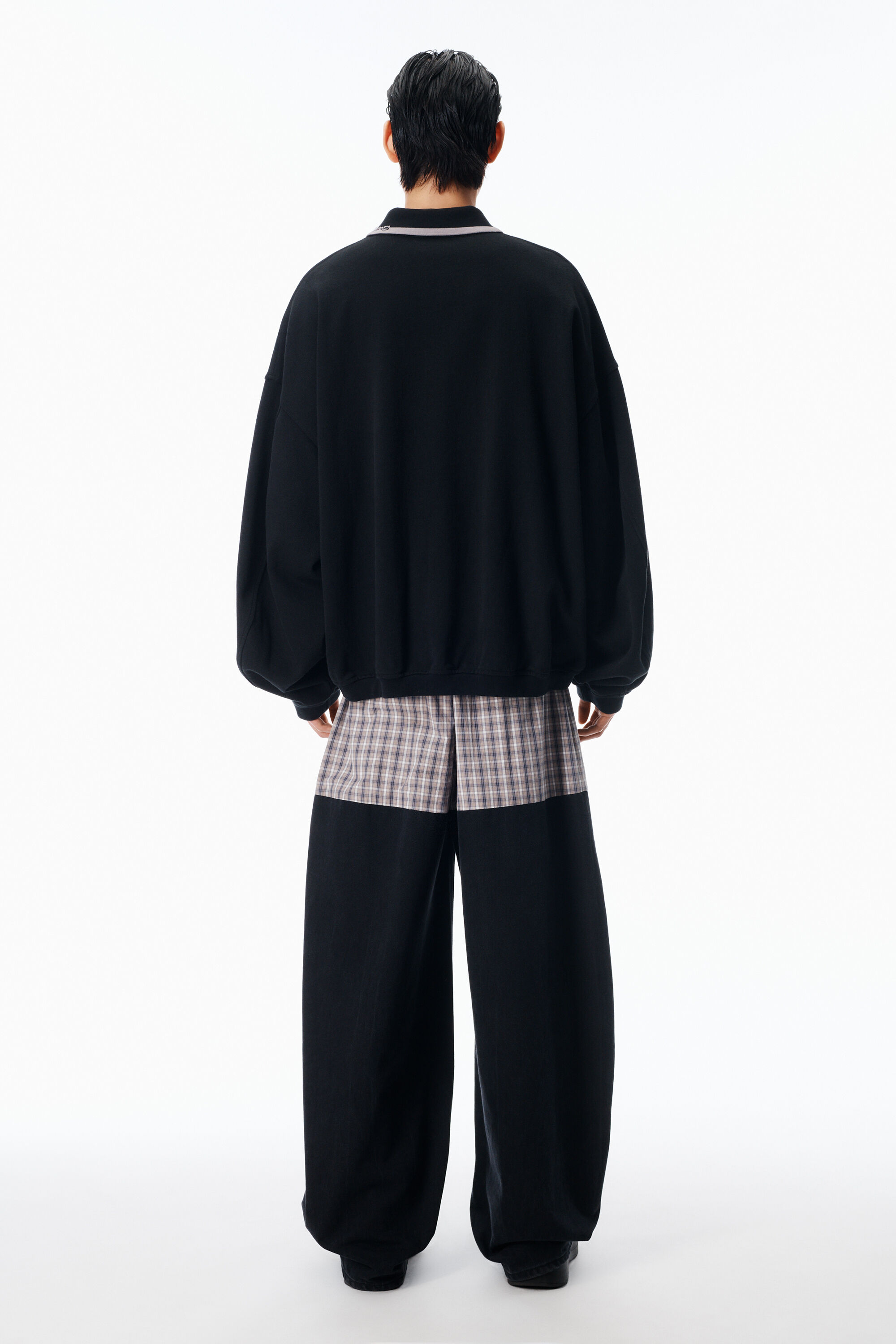 Long-Sleeve Polo Shirt in BLACK | alexanderwang®