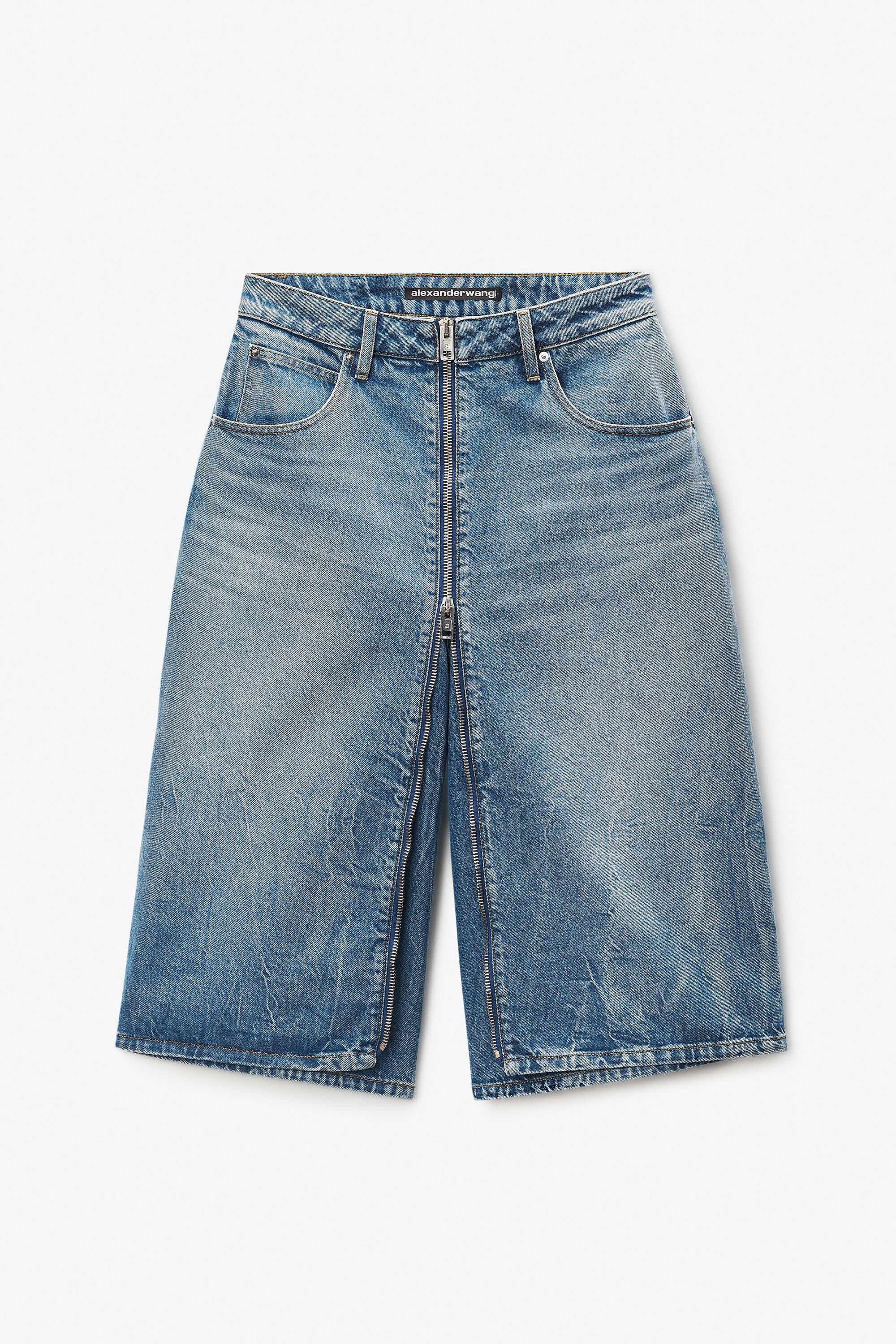 ZIP FRONT MIDI SKORT in VINTAGE MARBLED BLUE | alexanderwang®