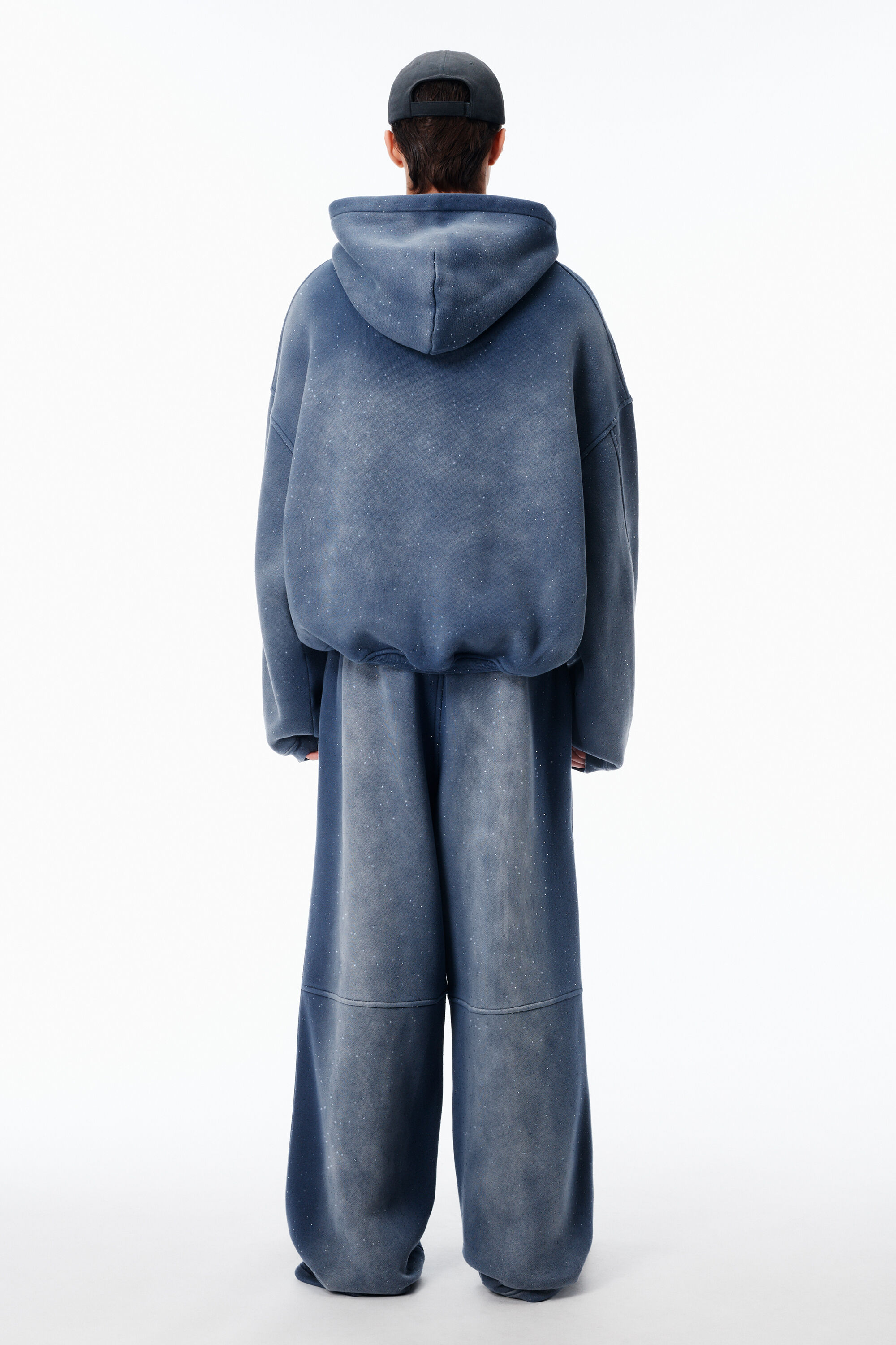 Unisex Crystal Hotifx Zip-Up Hoodie in Cotton Blend in WASHED NAVY