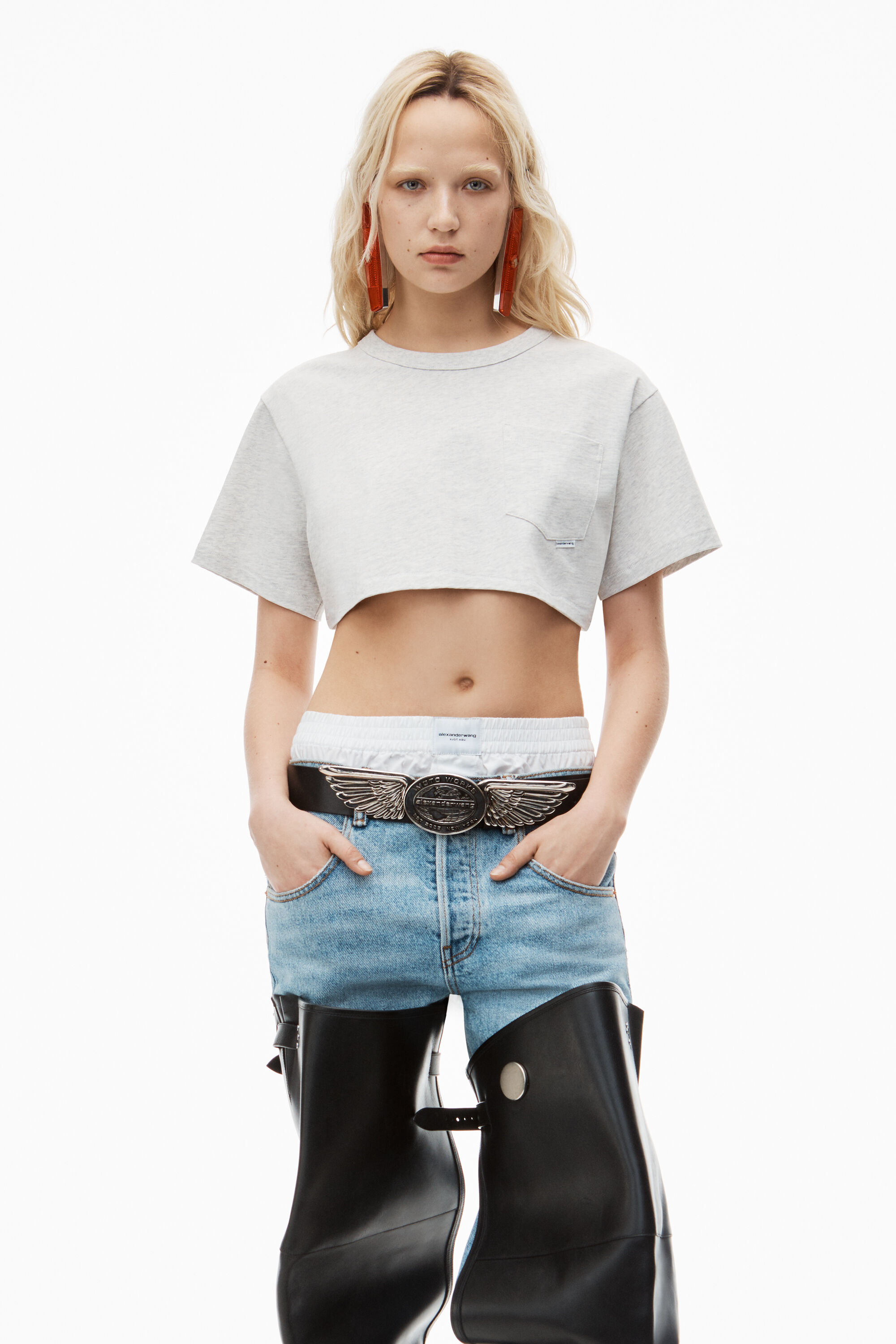 Alexander Wang Crumpled Logo クロップド丈 Tシャツ