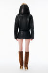 Alexander Wang black 黑色做旧机车皮革迷你裤裙