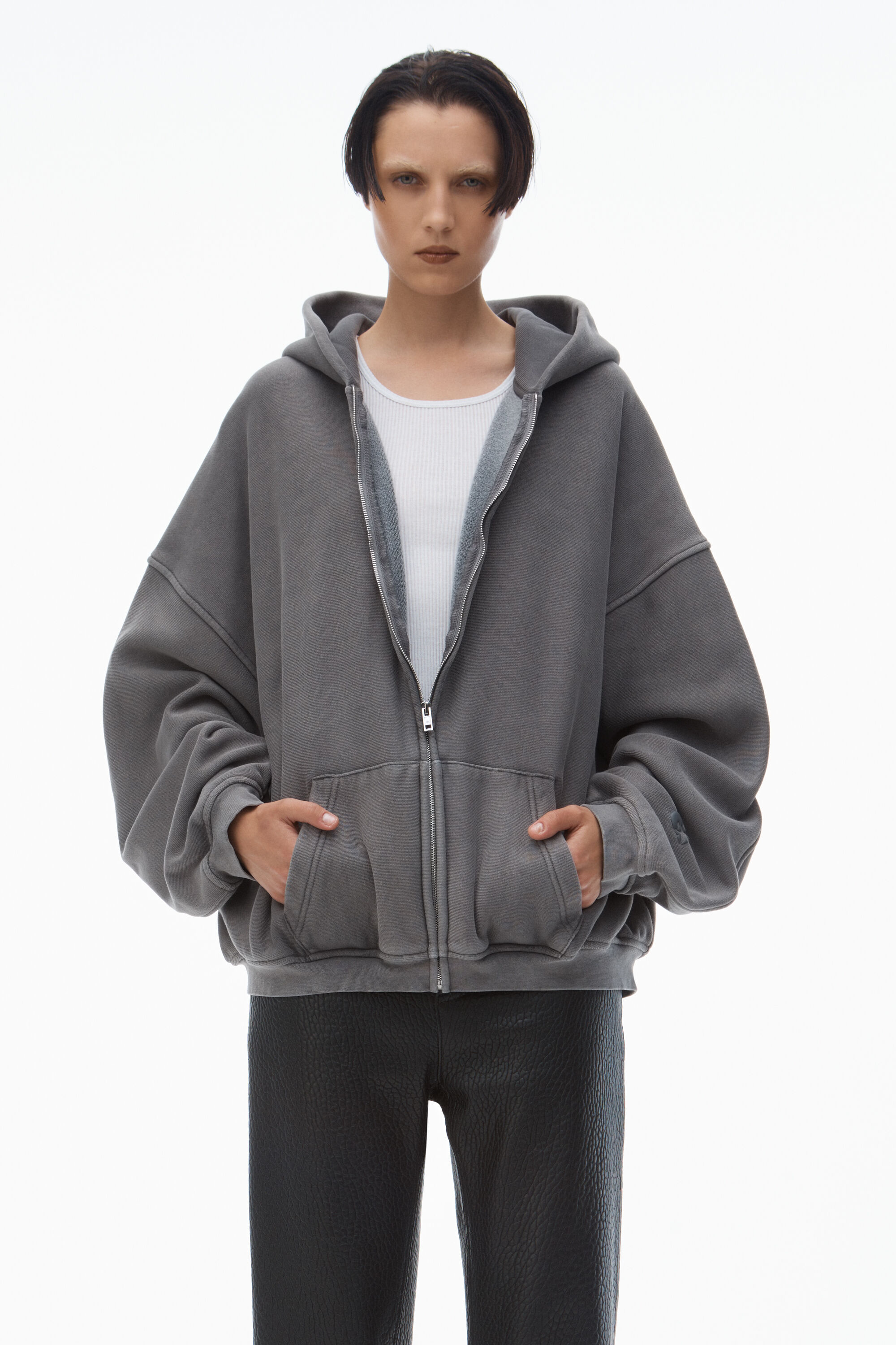 【AAKE】[UNISEX] BIG STAR HOOD ZIP-UP oversize star logo-print zip-up hoodie in WASHED GRANITE