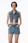 Alexander Wang vintage light indigo gilet in denim con laccetti sul davanti e perline trasparenti termoapplicate