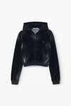 Alexander Wang washed nickel 拷花丝绒透明珠烫钻装饰连帽衫