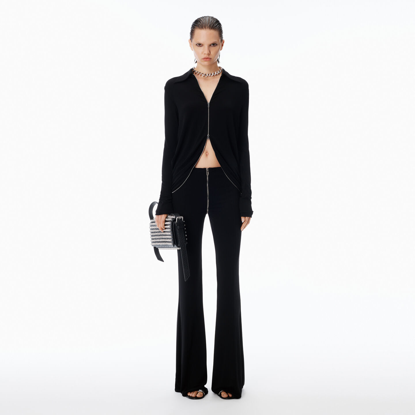 Alexander Wang Mid-rise Zip Pant In Jersey In Black