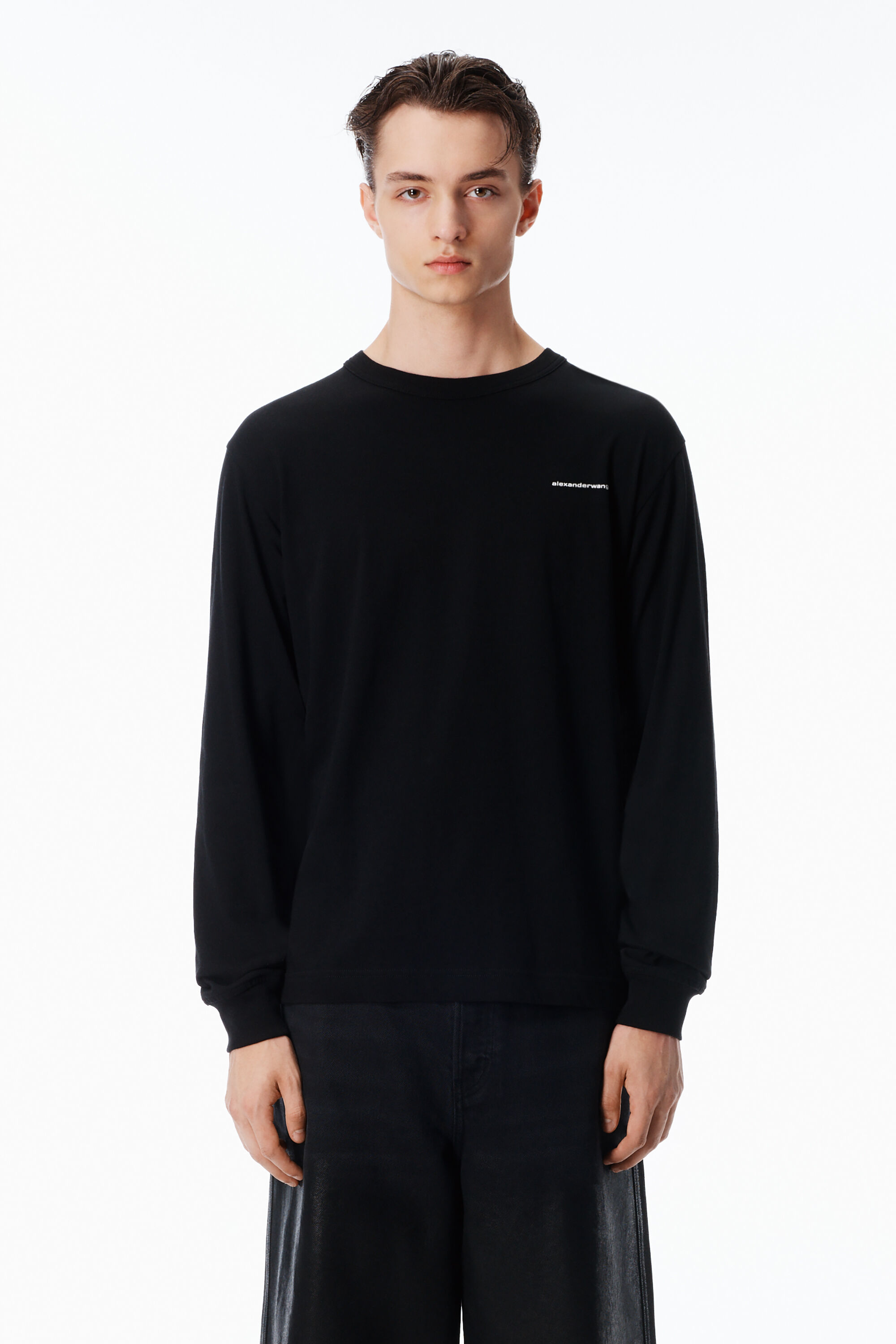 UNISEX LONG SLEEVE TEE IN HIGH TWIST JERSEY in BLACK | alexanderwang®