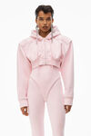 alexander wang cropped zip up hoodie in velour light pink
