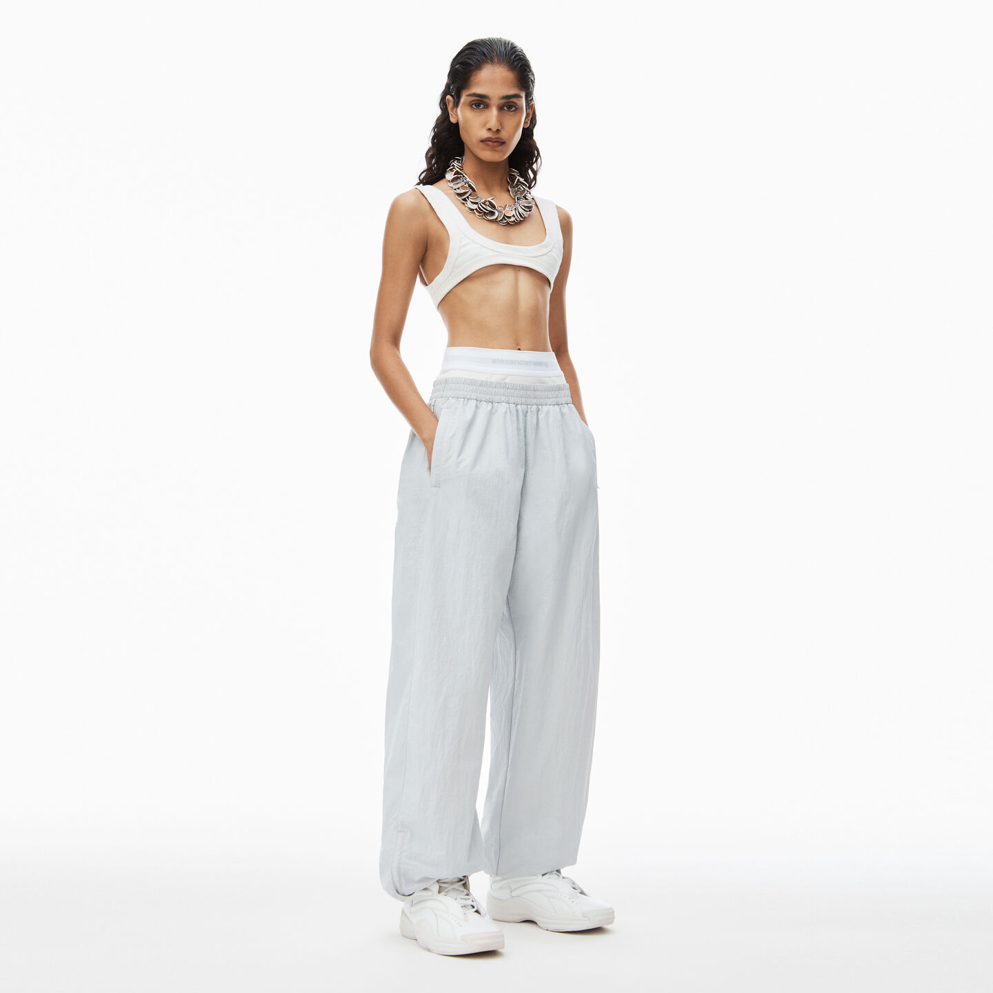 Shop Alexander Wang Track Pant With Pre-styled Logo Underwear Waistband In Microchip