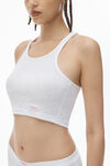 Alexander Wang white crystal hotfix cropped racer tank tee