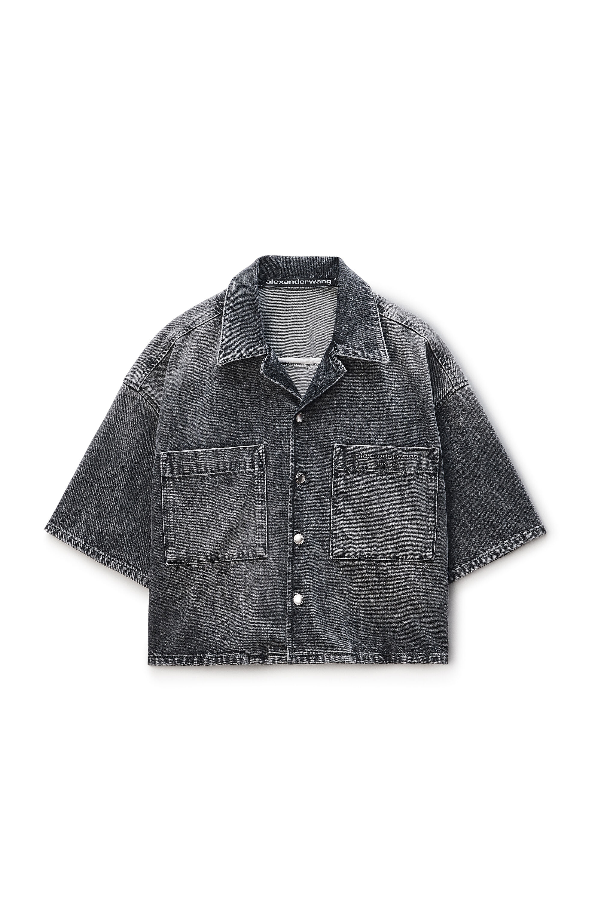 Cropped Short Sleeve Shirt in LIGHT GREY | alexanderwang®