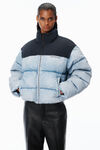 Alexander Wang light distressed blue/black trompe-l’oeil denim puffer jacket