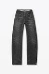 Alexander Wang black crackle grey clear crystal hotfix moto pant in cotton denim