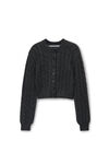 Alexander Wang charcoal cardigan à maille torsadée en laine bouillie avec perles transparentes thermocollées