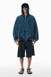 Alexander Wang washed navy felpa blu navy con cappuccio, zip e logo in cotone