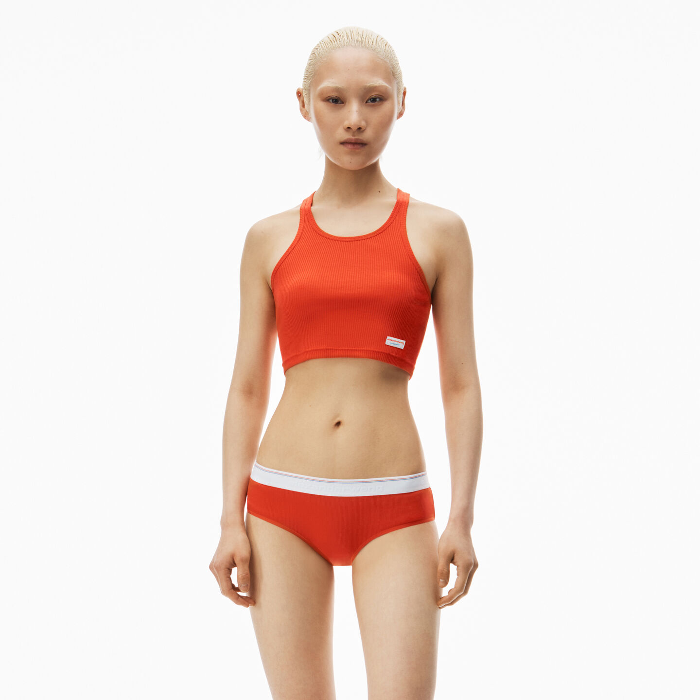 Shop Alexander Wang Cropped Racer Tank In Ribbed Cotton In Fiery Red