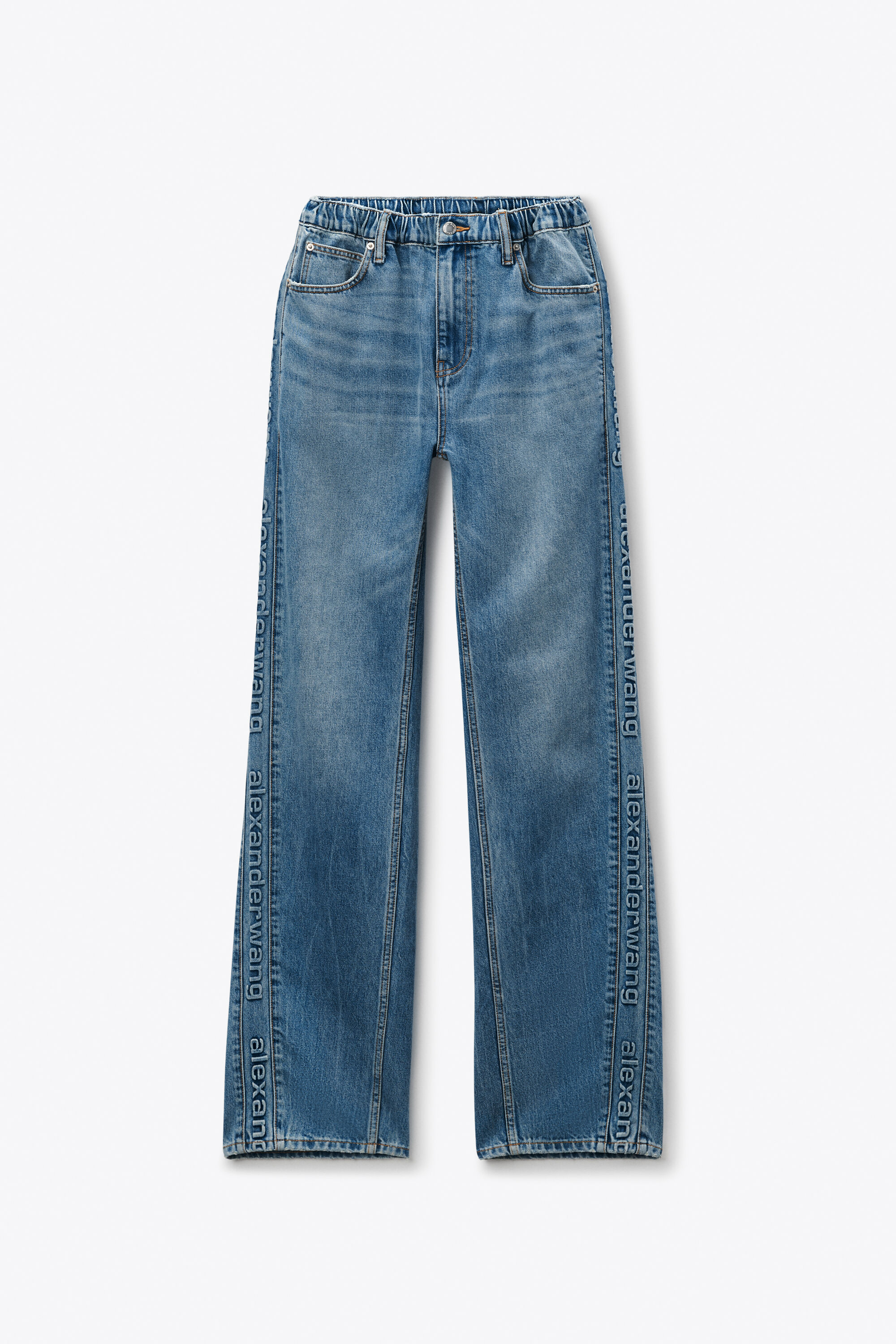 alexanderwang エンボスロゴ バルーンジーンズ　レディース　 23 Logo-Embossed Balloon Jeans in VINTAGE LIGHT INDIGO | alexanderwang®