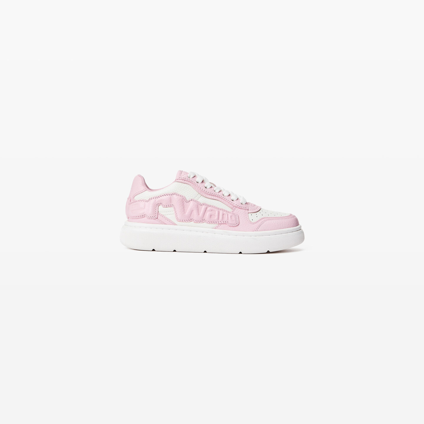 Shop Alexander Wang Puff Pebble Leather Sneaker With Logo In White/pink