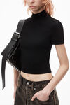 Alexander Wang black logo short sleeve mockneck top