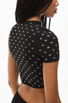 alexander wang cropped logo tee in crystal nylon black