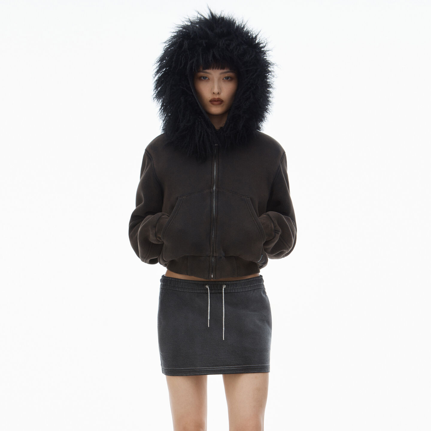 Alexander Wang Crystal Hotfix Tube Skirt In Organic Cotton Terry In Washed Caviar